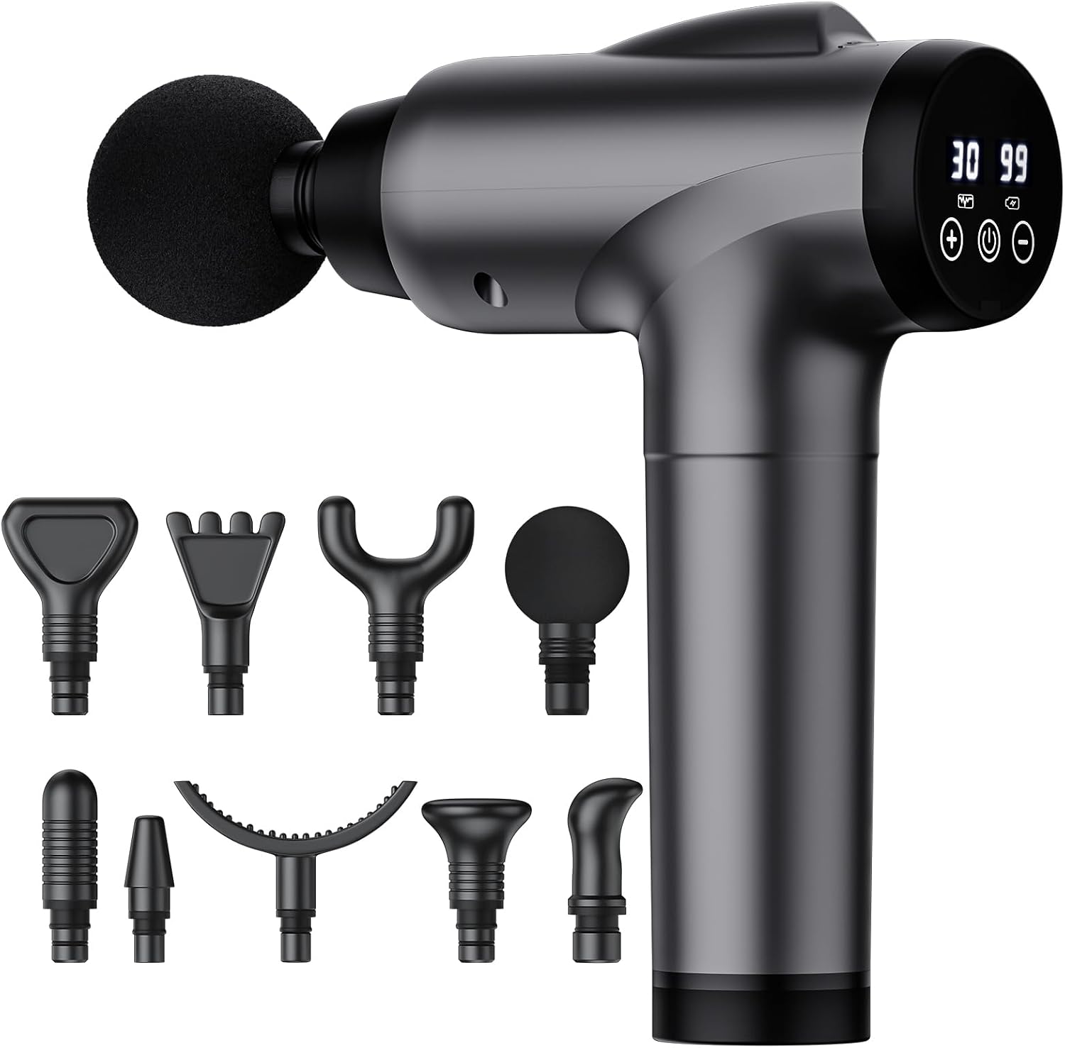 OLsky Massage Gun Deep Tissue 30 Speeds 9 Attachments Handheld (Grey) | Electric Muscle Massager, High-intensity Percussion, Massage Device for Pain Relief, Quiet and Powerful, Ideal for Recovery